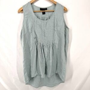 Linen Tunic Top Womens 0X Minimalist Resort Coastal Cottage Boho Pintuck Pleated